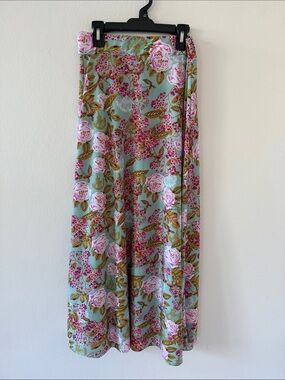Floral Maxi Skirt in Mint Green and Pink